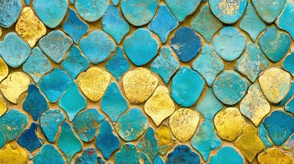 Poster - Blue and Yellow Stone Mosaic Wall Texture