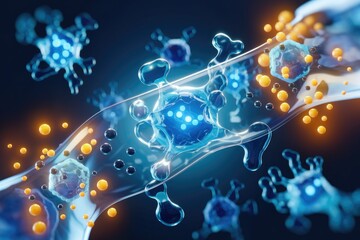 Poster - Microscopic view of cellular processes, showcasing intricate structures and interactions within a biological system.