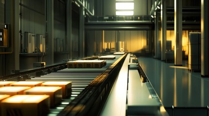 Poster - A conveyor belt with boxes on it