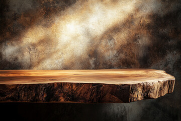 Aufkleber - Rustic natural wood slab with unique grain texture and rough edges, placed against an artistic textured background, symbolizing natural design and organic craftsmanship