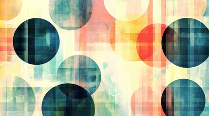 Poster - Abstract Geometric Composition of Overlapping Circles and Rectangles