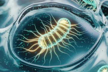 Poster - Microscopic view of a spiral-shaped bacterium, showcasing its intricate structure and flagella.