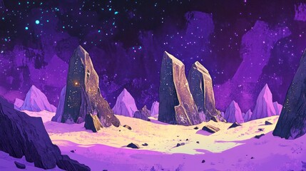 Poster - Alien Landscape Under a Starry Purple Sky