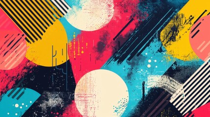 Poster - A colorful abstract painting with a lot of different shapes and lines