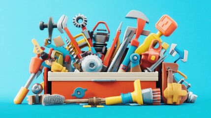 Poster - Colorful Tools Overflowing From A Red Toolbox