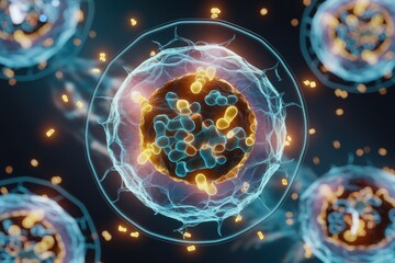 Poster - Microscopic view of cells, showcasing intricate internal structures and processes.