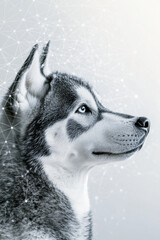 Aufkleber - Siberian Husky portrait with a futuristic digital network background, representing technology, intelligence, and modern innovation