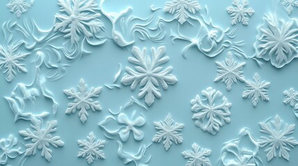 Aufkleber - Embossed snowflakes and icy swirls on pale blue background