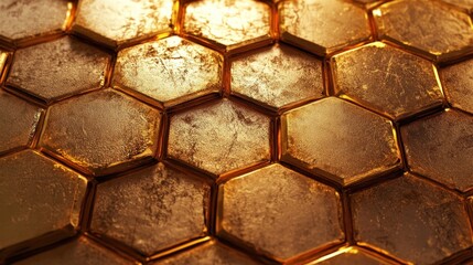 Aufkleber - Golden Hexagonal Pattern Abstract Background Texture