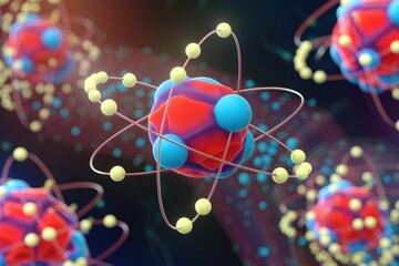 Poster - Artistic representation of atoms with electrons orbiting a nucleus, showcasing the structure of matter.
