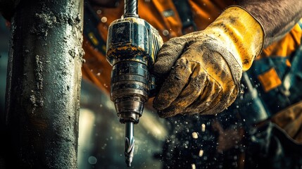 Poster - Worker using a drill on a metal surface