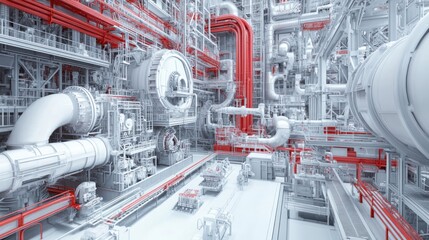 Aufkleber - Complex Industrial Machinery System Rendered In White And Red