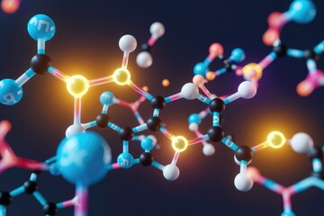 Poster - A 3D rendering of a complex molecular structure, showcasing vibrant atoms and bonds.