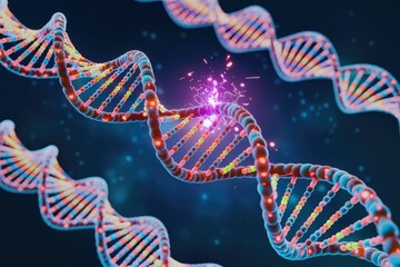 Poster - DNA strand breakage depicted, highlighting genetic damage and repair mechanisms.