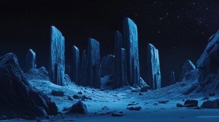 Poster - Ethereal Blue Alien Landscape Under Night Sky
