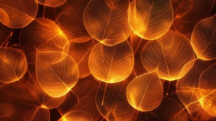 Poster - Glowing Orange Leaves Vein Structure Detailed