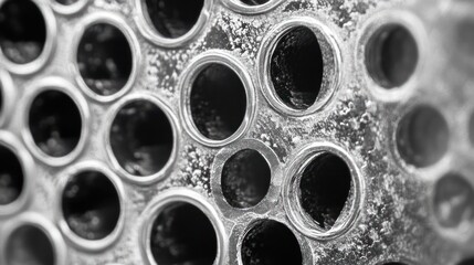 Poster - Closeup of a metallic surface with numerous circular holes