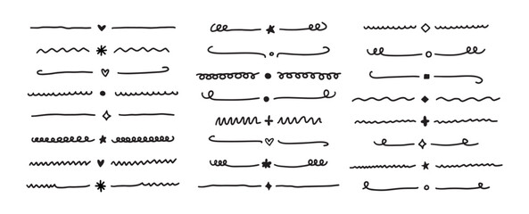 Poster - Hand drawn dividers doodle set. Collection Lines, underlines and borders with different shapes. Isolated vector elements on white background.