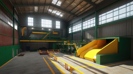 Aufkleber - Industrial Recycling Plant Interior View Showing Machinery