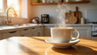 © Olesia - Steaming cup of coffee on wooden table in cozy kitchen