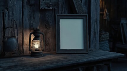 Aufkleber - Rustic wooden setting with lantern and blank frame