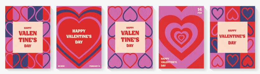 Wall Mural - set of valentine’s day greeting cards in retro style. invitation layout design with abstract heart. 