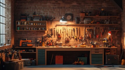 Aufkleber - Well Equipped Vintage Workshop With Abundant Tools