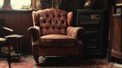 Aufkleber - Antique Floral Upholstered Armchair In Vintage Room