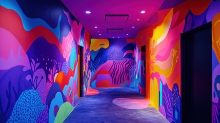 Poster - Vibrant Abstract Mural Decorates Hallway Walls
