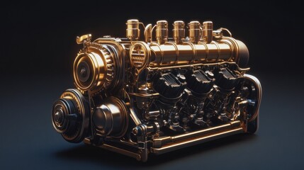 Poster - Golden Engine Detailed Automotive Machinery Display