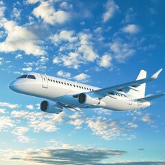 Aufkleber - Airplane soaring through a vibrant sky filled with fluffy clouds during daylight hours. Generative AI