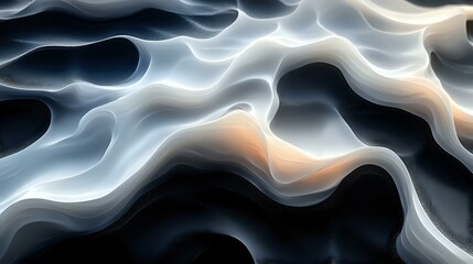 Poster - Ethereal waves of light in blue, white and orange create abstract flowing pattern against dark background. Artistic design for modern backgrounds and presentations.