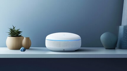 Poster - Modern Smart Speaker on a Shelf with Decor