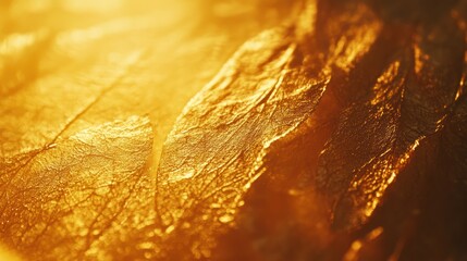 Poster - Golden Leaf Texture Illuminated By Warm Light