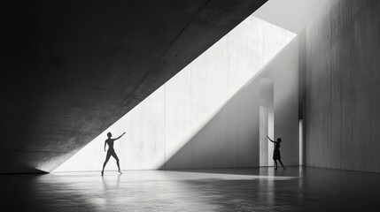 Aufkleber - Silhouettes of women in a modern concrete space