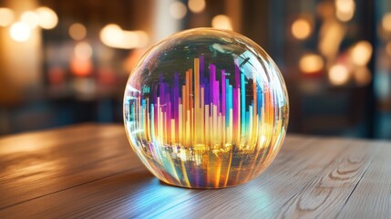Poster - Glass Sphere Encapsulating Colorful Data Bars and City Lights