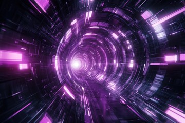 Wall Mural - Abstract Purple Neon Tunnel: A Journey Through Digital Space