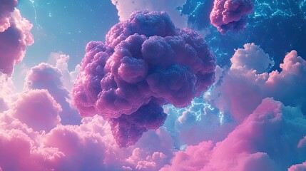 Pink and blue surreal cloudscape, dreamy atmosphere, cosmic background, for fantasy art