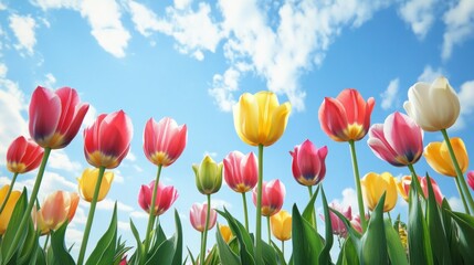 Sticker - Colorful Tulips Blooming Under a Sunny Sky