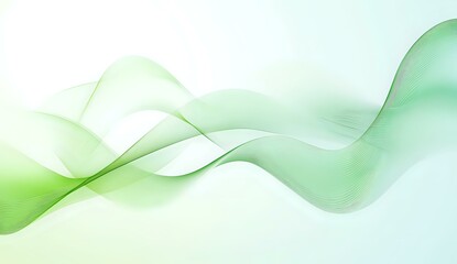 Poster - Flowing green waves create gentle abstract curves against white background, soft transparent layers blend in smooth motion for modern business designs.