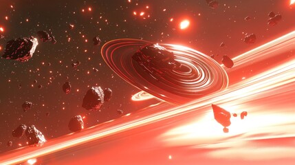 Poster - Red Planet Ring System With Asteroids and Debris
