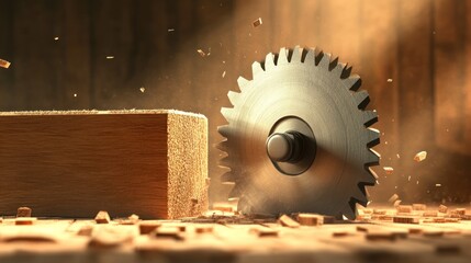 Poster - Circular Saw Cutting Wooden Block Into Pieces