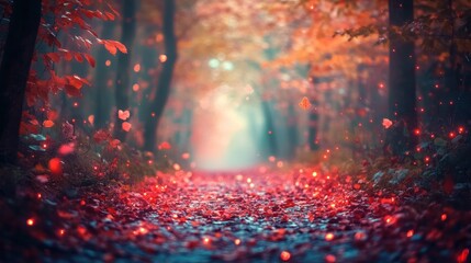 Aufkleber - Autumnal Forest Path Illuminated By Glowing Leaves