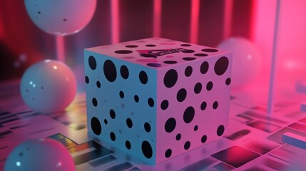 Poster - Pink Cube With Black Dots Abstract Design