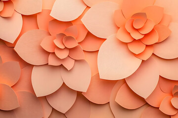 Poster - Abstract orange lotus flower pattern. Paper cut pastel background. Yoga, meditation and spa. Wellness and harmony concept. Banner, backdrop. Mocha mousse - color 2025