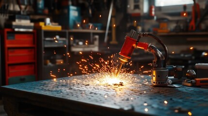 Poster - Metal Cutting Sparks Flying In A Workshop