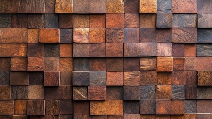 Poster - Brown Wooden Block Wall Texture Design