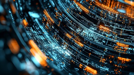 Poster - Abstract Futuristic Digital Circuitry with Vibrant Blue and Orange Theme : Generative AI