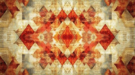 Poster - Abstract Geometric Textile Design in Red and Beige Tones