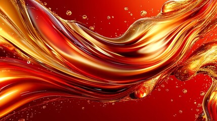 Aufkleber - Creative Flow with Vibrant Abstractions in Red and Gold Liquid Waves and Textures : Generative AI
